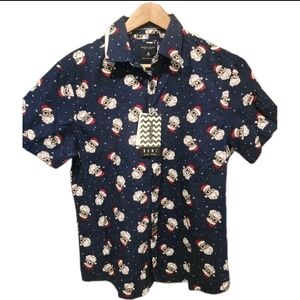 Denim And Flowers Mens Button Down Cool Samta Christmas Shirt NWT
